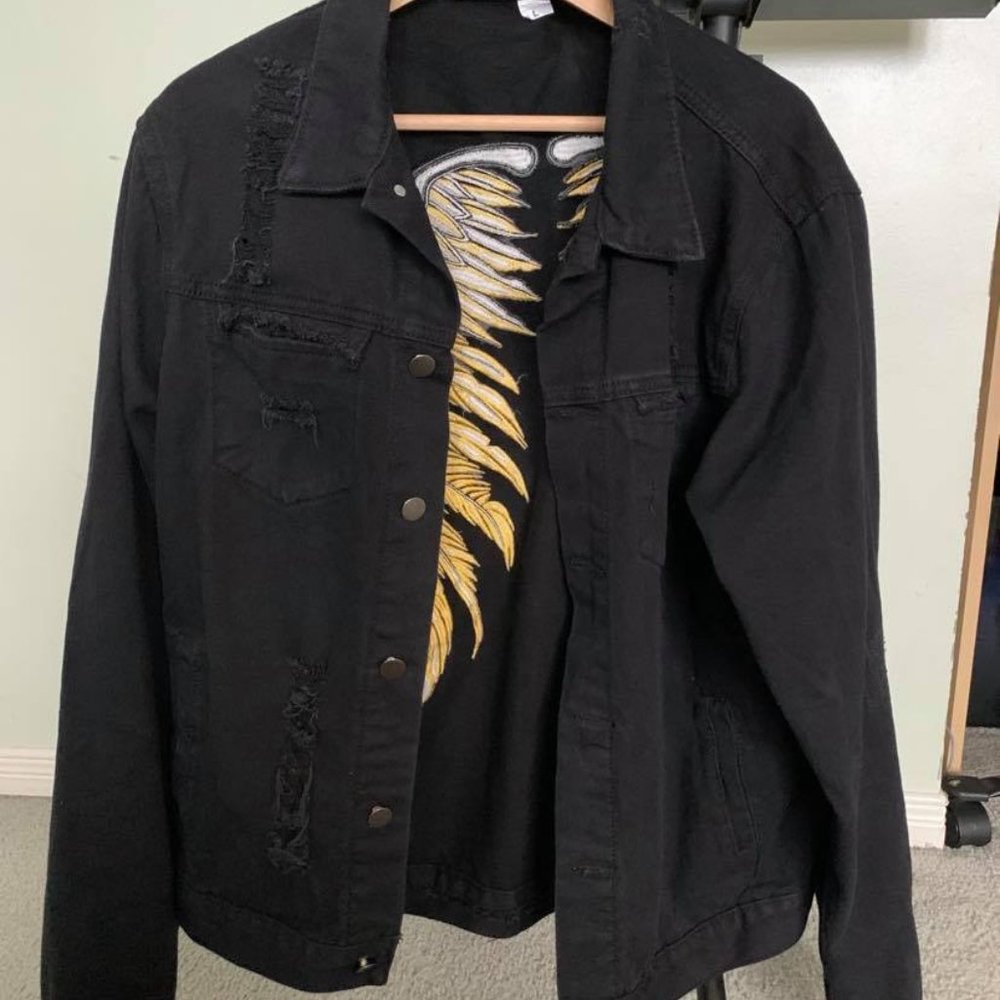 Black Distressed Denim Jacket Size Small